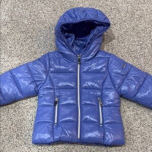 Shiny Puffer Hooded Coat in Periwinkle Blue
